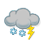 Dichte Wolken, kräftige Schneeschauer, Gewitter wahrscheinlich